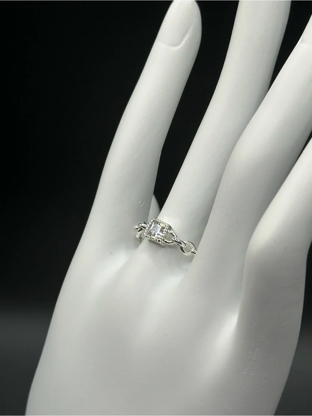 925 Sterling Silver Chain Twist Ring with Square CZ Accent adjustable